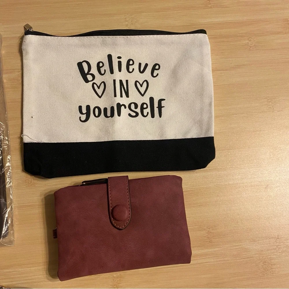 New 4 bag bundle lot - 2 crossbody purses faux suede wallet cosmetic travel